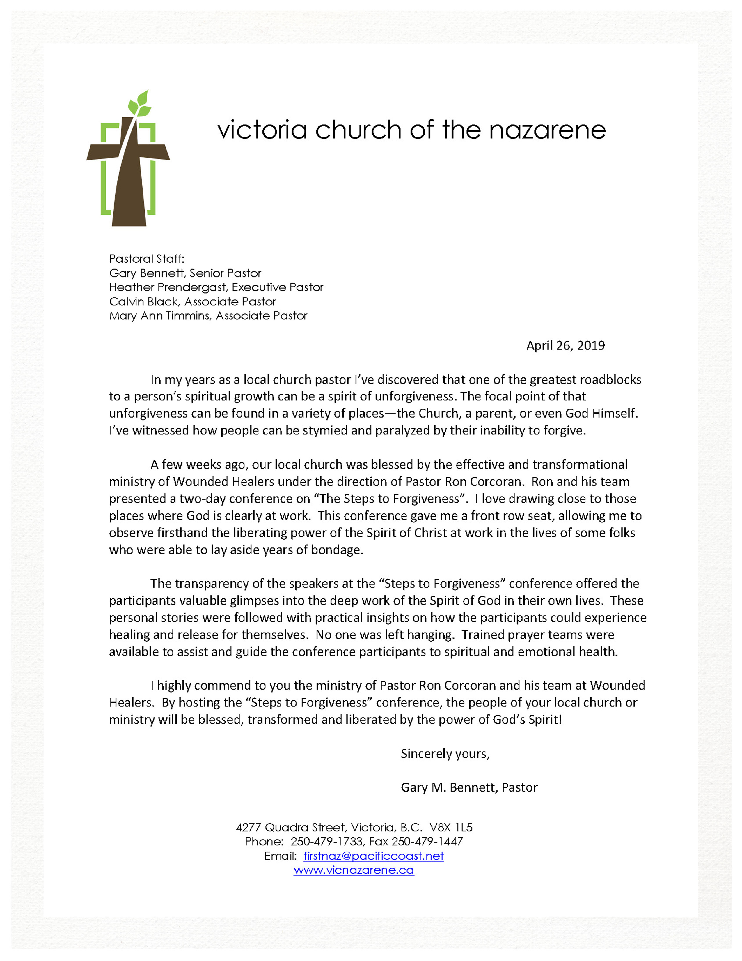 Endorsement from Church of the Nazarene